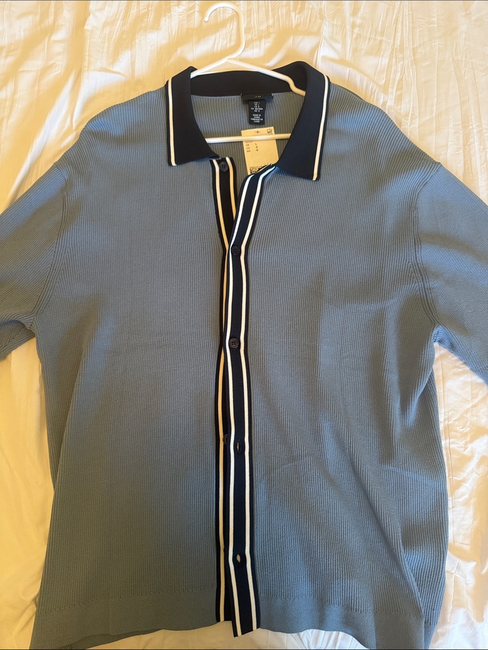 H&M Light Blue Knit Polo Jacket with Navy Trim